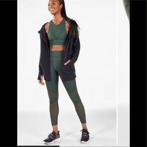 Fabletics Sync High Rise Seamless Perforated Leggings, Dark Green, Size Large